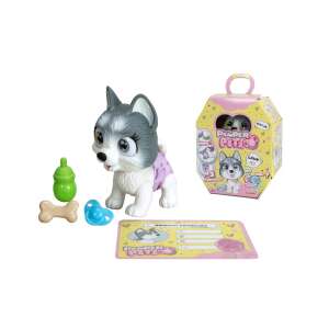 Simba Pamper Petz Husky figure with surprises, a cute husky with big eyes, comes with a diaper, a bottle, a bone, a pacifier, and an adoption certificate - Figure