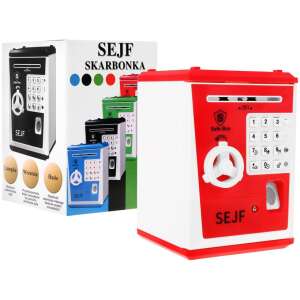 Pufuleț Safe Box roșu cu scaner de amprentă și tastatură, cutie de siguranță, cutie de bani, cutie de siguranță pentru copii, pufuleț pentru copii - Ramiz Jocuri interactive pentru copii