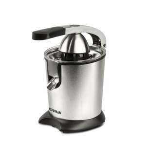 G3 Ferrari Citrus Juicer, stainless steel, black handle, angled view - Juicer and Press