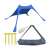 Blaues Strandzelt mit UV-Schutz, zeigt das komplette Set