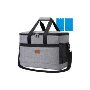 Graue isolierte Kühltasche mit Schultergurt und Griffen, 2 Eispacks inklusive - Kühltaschen, Kühlakkus
