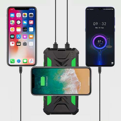 Emeszon® A+ 36000mAh powerbank solarny, ładowanie 3 smartfonów jednocześnie, bezprzewodowo i przewodowo