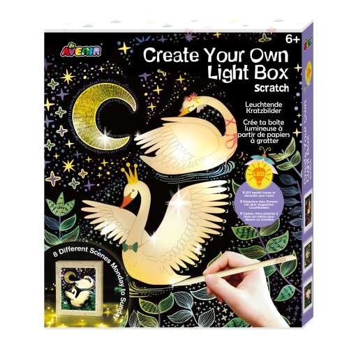 Set Avenir Create Your Own Light Box Scratch Art cu 8 scene diferite, inclusiv lebede, lună și stele