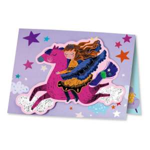 Scratch art greeting card, princess riding a unicorn, stars, clouds, Avenir - Arts & crafts kit