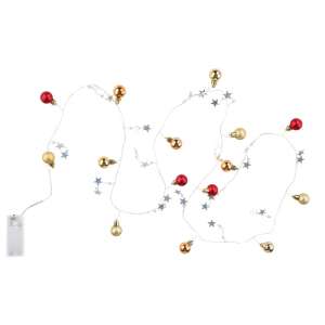 Globo 165cm LED tündérfények piros és arany gömbökkel és ezüst csillagokkal, elemes - Nonbrand Fényfüzér