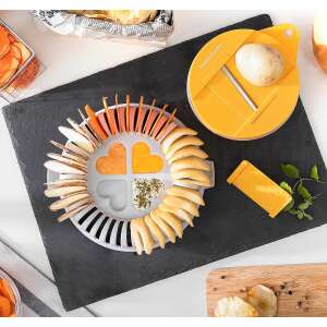 InnovaGoods Chipit mikrohullámú chips készlet, szeletelővel, ujjvédővel, chips állvánnyal és szósz tartókkal, szürke és narancs - Mikrohullámú sütő kiegészítő