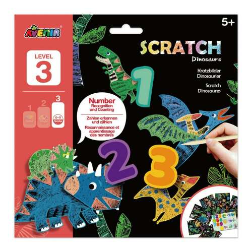 Avenir Scratch Dinosaurs Level 3, number recognition and counting activity for kids, 5+ years