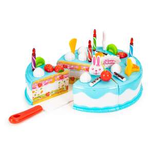 Play pretend birthday cake with 76 pieces, including a cake, knife, candles, fruit, and other decorations - Play food