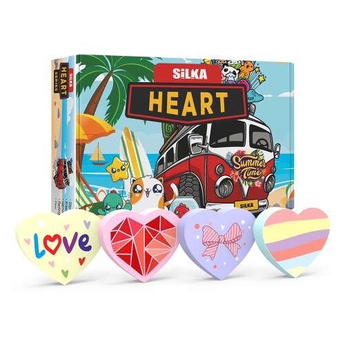 Silka Heart Series radírok, 36 szív alakú radír egy dobozban, nyári időjárásos mintával