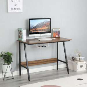 Brown computer desk with black metal legs, 100 x 55 x 75 cm - Furniture