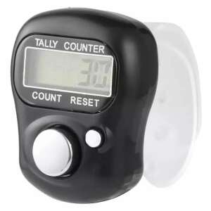 Black digital tally counter with LCD display, count button, reset button, and wrist strap - OEM