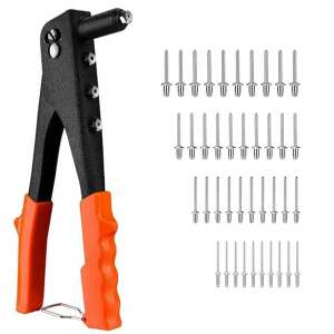 Set de nituri cu cap pop cu 4 tipuri diferite de capete și 4 seturi de nituri, negru/portocaliu - Fixator