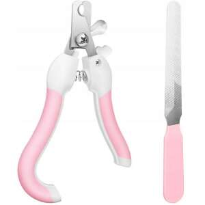 Pet nail clippers and file set, light pink, stainless steel, ergonomic handle, safety guard - Pet brush, clippers, scissors, claw clippers