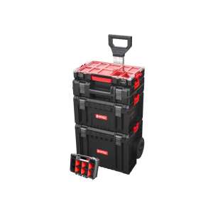QBRICK SYSTEM PRO 5-teiliger Werkzeugwagen mit Rädern, schwarz und rot, zum Verstauen und Transportieren von Werkzeugen - Qbrick System