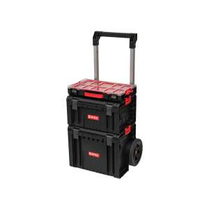 QBRICK SYSTEM Rendszer PRO Plus 2 szerszámos kocsi, fekete és piros színben, kerekekkel - Qbrick System