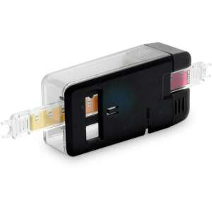 FlexiTester FTX100 water analyzer, black device with transparent parts, two color comparison scales - Water tester