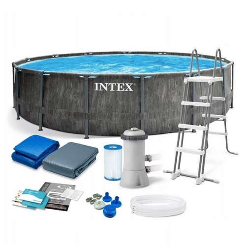 INTEX Greywood Prism Set bazén 457 x 122 cm (26742) nadzemný bazén, s rebríkom, filtračným čerpadlom, podložkou pod bazén a krytom