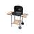 Landgraf charcoal grill with wooden shelves and wheels, black, open lid showing grill grate