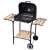 Landgraf charcoal grill with wooden shelves and wheels, black, open lid showing grill grate