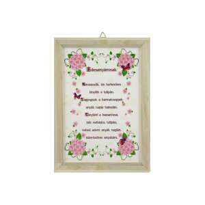 Fa keretes falitábla anyák napi verssel, rózsaszín virágokkal és pillangókkal - Ajándék tábla