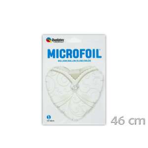 Fehér szív alakú fólia lufi, menyasszonyi ruha mintával, 46 cm, Qualatex Microfoil - Qualatex