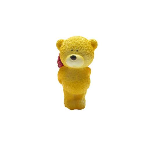 Sárga kerámia mackó figurka vörös rózsák csokorral, 7,5 cm x 4 cm - Dísztárgy