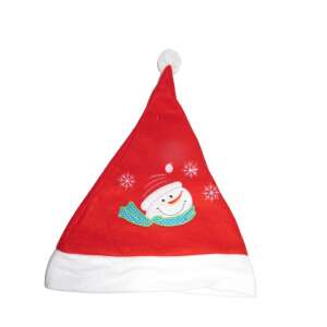 Piros Mikulás sapka hóember mintával, tökéletes karácsonyi partikhoz és ünnepekhez. - Mikulás jelmez