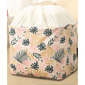 Large foldable storage bin with drawstring and palm leaf pattern, ideal for clothes, blankets, and toys. - Laundry Basket