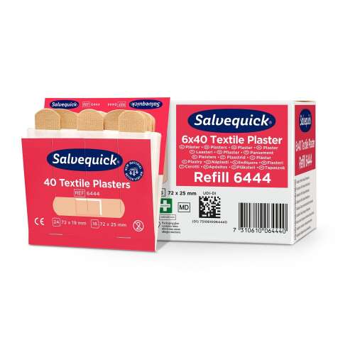 Salvequick 6x40 Textilné náplasti Doplnenie 6444, 40 textilných náplastí v škatuli