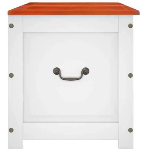 vidaXL Barna és fehér tömör akácfa tárolóláda fedéllel, Elülső nézet - Tárolóláda