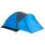 Maverick 6-person blue camping tent with awning, angled view