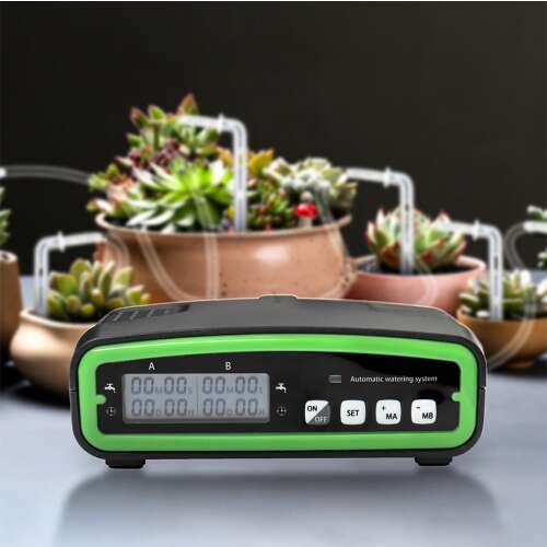 AxaCube automata öntözőrendszer növényekhez, 2 szivattyú, időzítő, USB vagy elemes, fekete és zöld