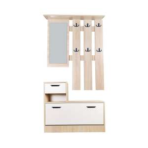 Set mobilier pentru hol Filio, stejar alb cu uși albe, 90x22x116 cm - Seturi mobilier de hol