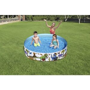 Copii care se joacă în piscina gonflabilă Bestway 55022, piscină de grădină cu tematică dinozaur - Piscine exterioare