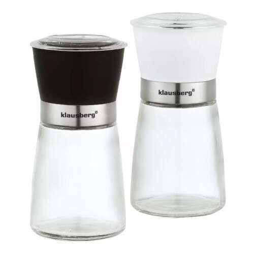 Klausberg Salz- und Pfeffermühlen-Set, schwarz und weiß, Glas, Keramikmahlwerk, 2-teilig