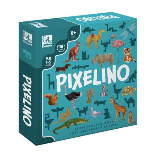 Pixelino társasjáték doboz, szórakoztató és oktató játék 8 éves kortól, állatok pixel art-jával - Társasjáték