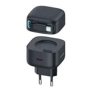 USAMS 35W PD+QC fast charger with retractable USB-C cable, black - USAMS