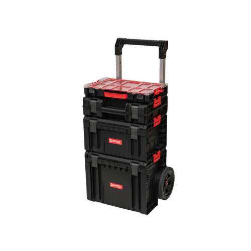 QBRICK SYSTEM PRO Plus 3 Szerszámkocsi, 4 részes készlet, kerekekkel, fekete és piros