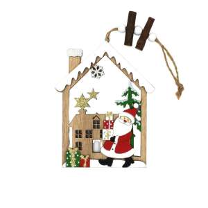 Wooden Christmas tree ornament, house with Santa Claus, 15x11.5 cm - Christmas tree ornament