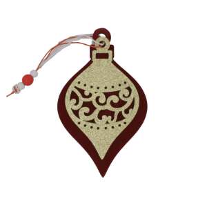 Gold glitter Christmas ornament with red and white beads, 15.5x9 cm - Christmas tree ornament