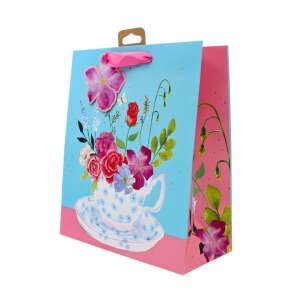 Clairefontaine Floral Teacup Gift Bag, Medium Size, Blue with Pink Accents - Art & Craft