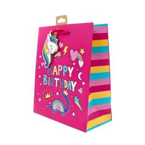 Clairefontaine gift bag, medium size, pink, unicorn and dinosaur design, happy birthday, with handle - Art & Craft