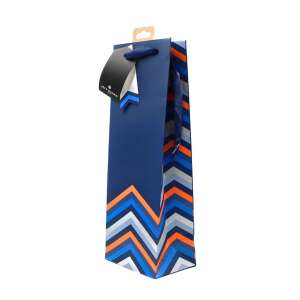 Clairefontaine Bold Graphic Blue Wine Gift Bag with Orange and Silver Stripes - Art & Craft