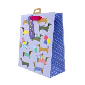 Clairefontaine gift bag with sausage dogs design, medium size, purple with blue stripes, party time - Art & Craft