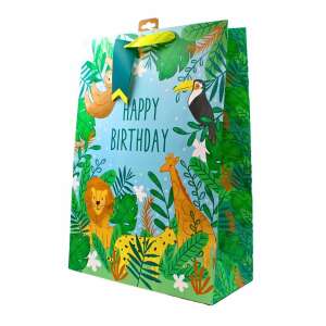 Подаръчна торбичка Clairefontaine XL Jungle, синя с животни от джунглата и текст Happy Birthday - Изкуства и хобита