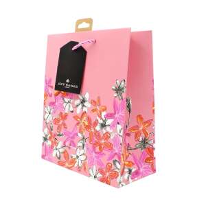 Pink floral gift bag with Jeff Banks London logo, medium size - Art & Craft