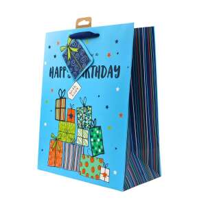 Clairefontaine L Male Presents gift bag, blue with colorful gift boxes and happy birthday text, for men - Art & Craft