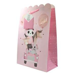 Подаръчна торбичка Clairefontaine XL Baby Girls, розова с панда и животни на кола, за бебешки душ или рожден ден - Изкуства и хобита