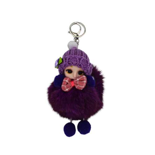 Purple plush baby doll keychain with hat and bow, Giftdesign Pufamo collection