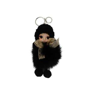 Black fur baby doll keychain with gold ribbon, Giftdesign Pufamo collection - Keychain